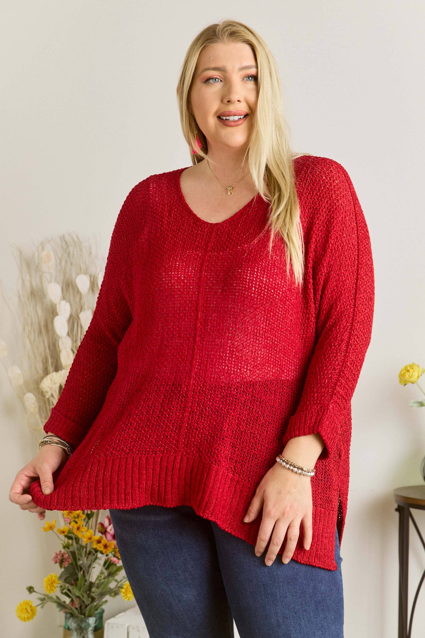 Red Loose Fit Sweater - Plus size