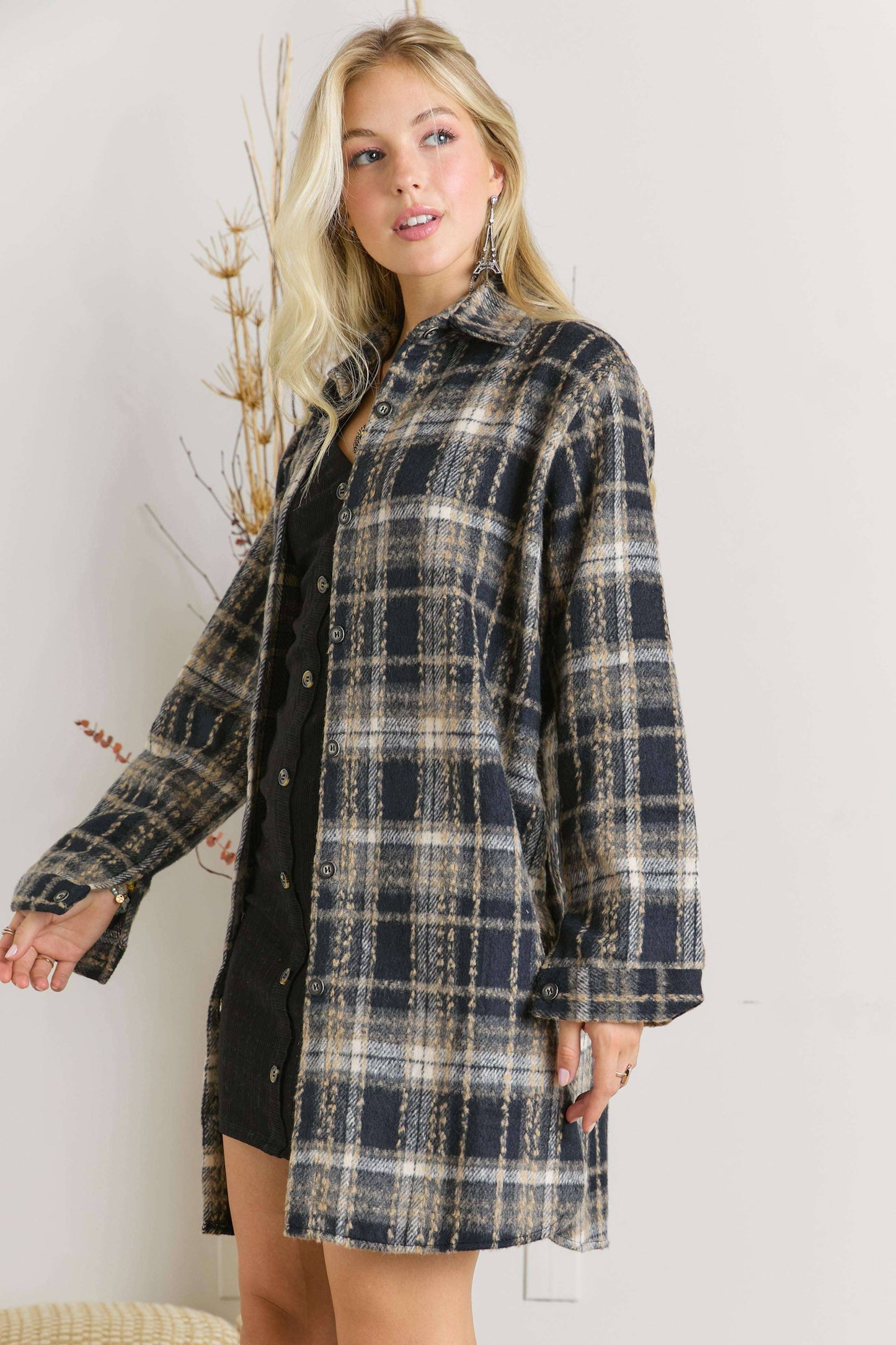 Button Down Flannel Shacket - Plus Size