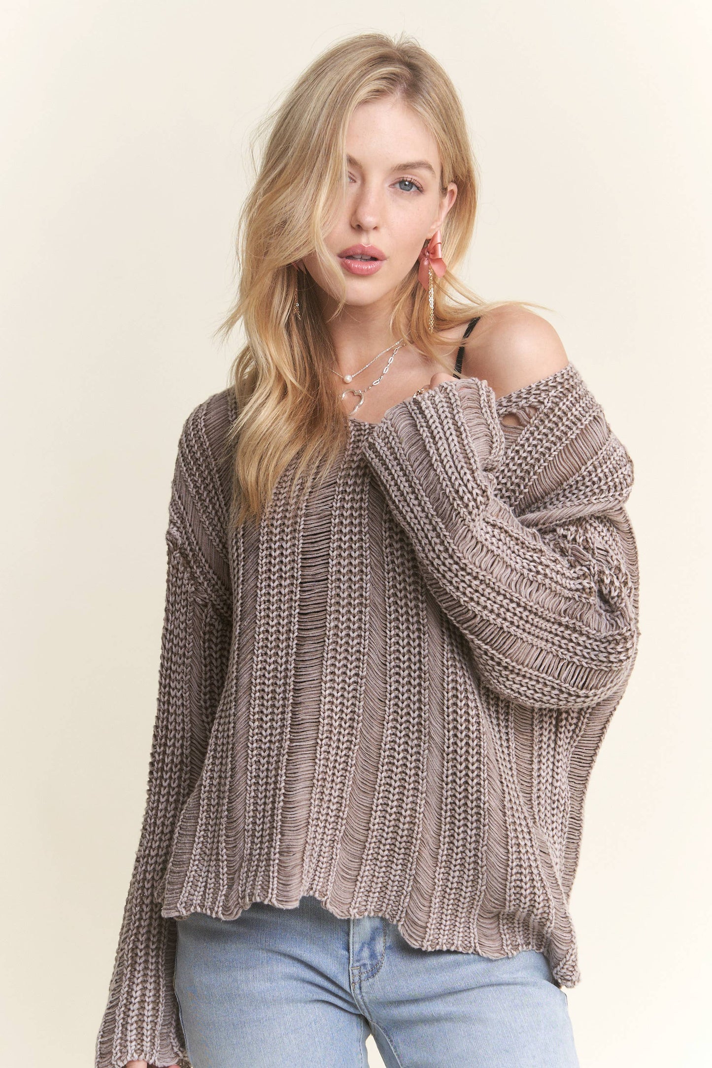 Mocha Distressed Sweater