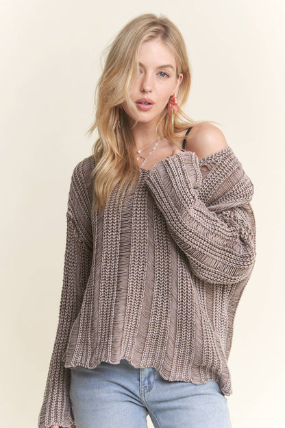 Mocha Distressed Sweater