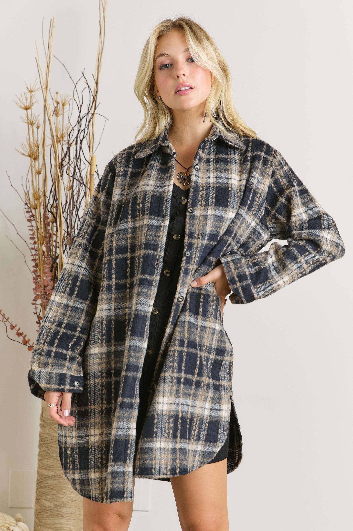 Button Down Flannel Shacket - Plus Size