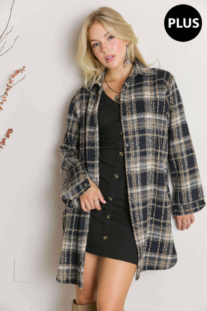 Button Down Flannel Shacket - Plus Size