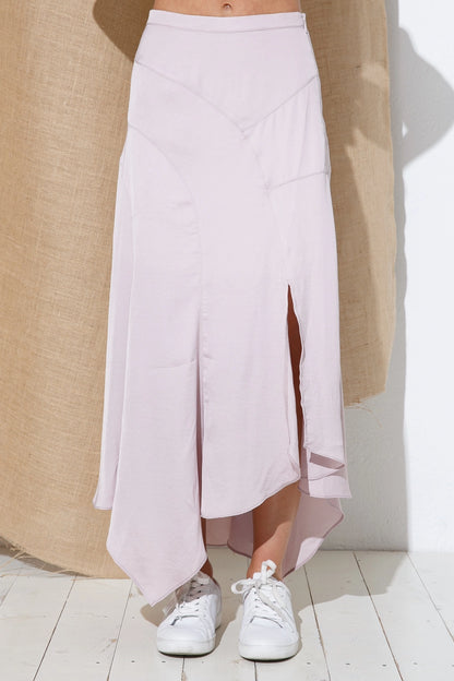 Slash Seamline Slit Asymmetrical Drape Midi Skirt