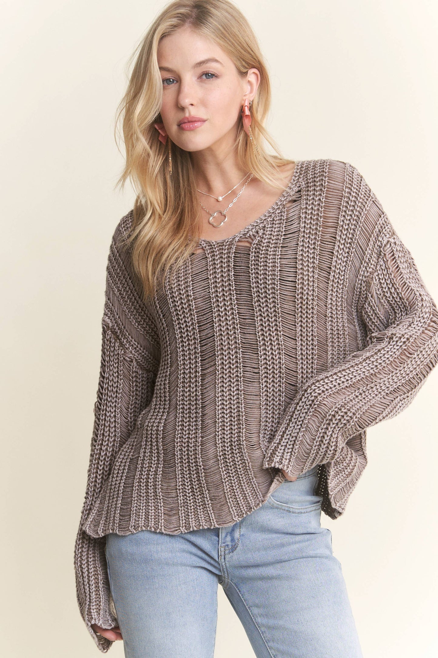 Mocha Distressed Sweater