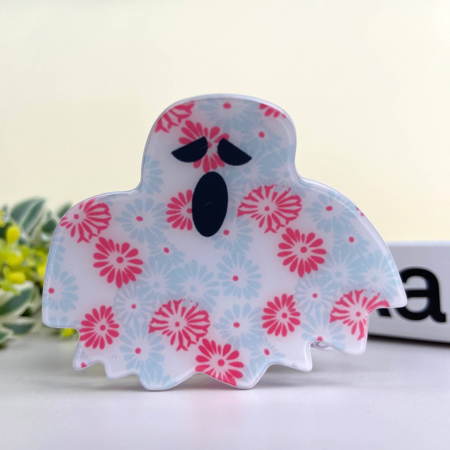 Halloween Cute flower ghost hair claw clip: A