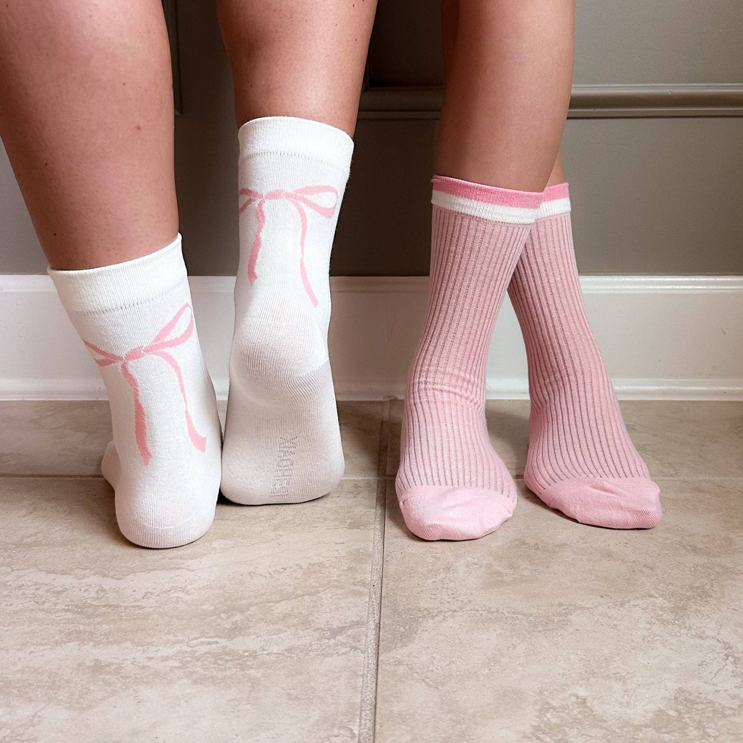 Street Whimsy Crew Socks in Girly Bows & Pink