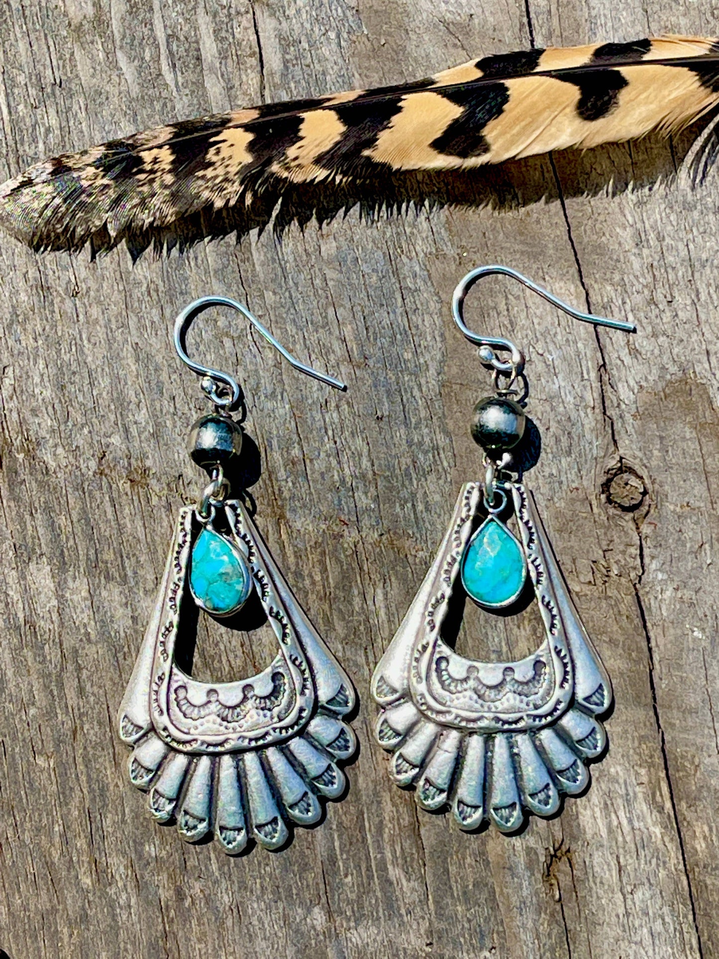 Western Sterling Silver and Turquoise Feather Earrings