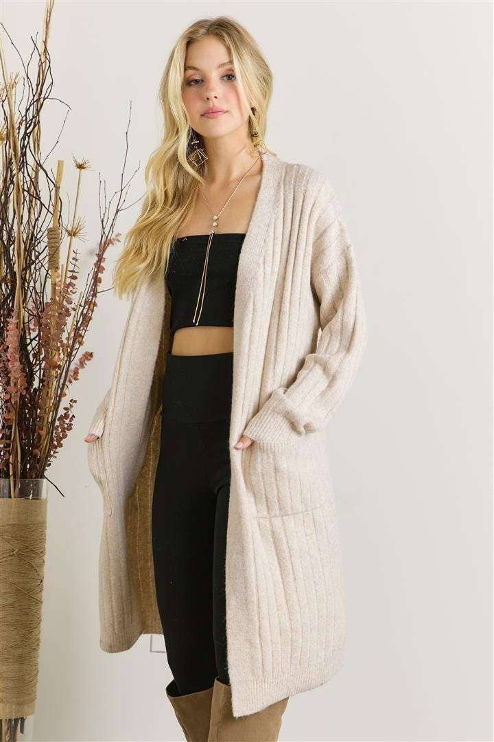 Oatmeal Rib Knit Cardigan