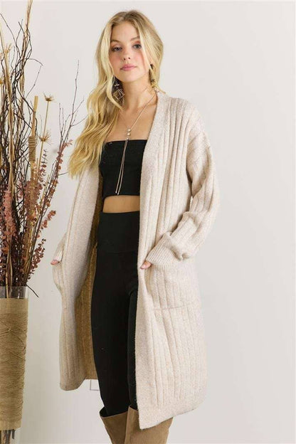 Oatmeal Rib Knit Cardigan