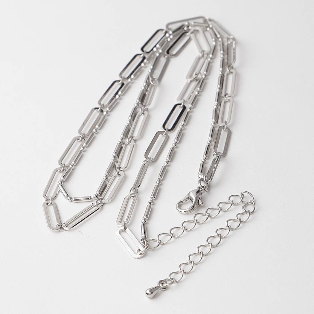 Double Layered Thin Chain Necklace: Silver