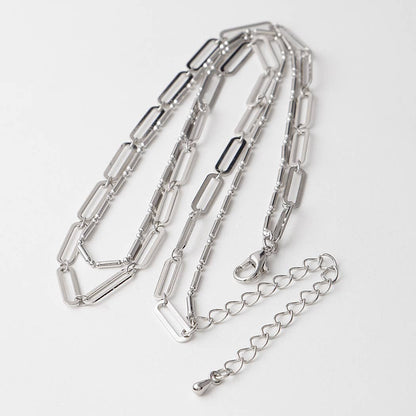Double Layered Thin Chain Necklace: Silver