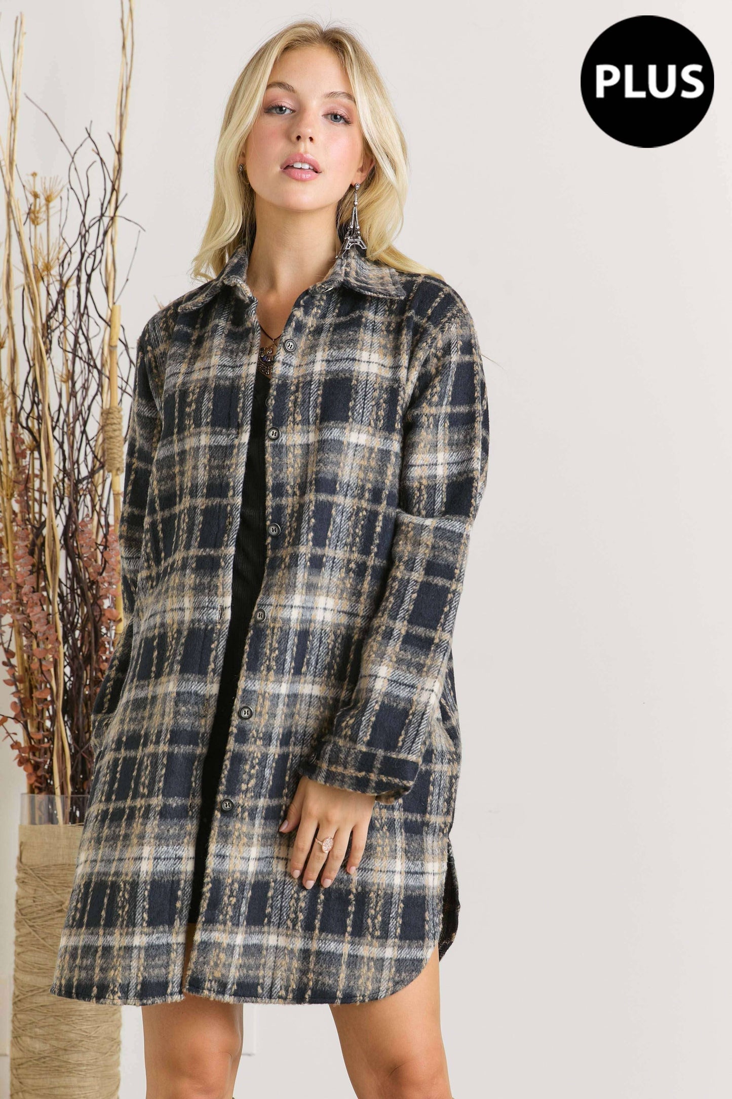 Button Down Flannel Shacket - Plus Size