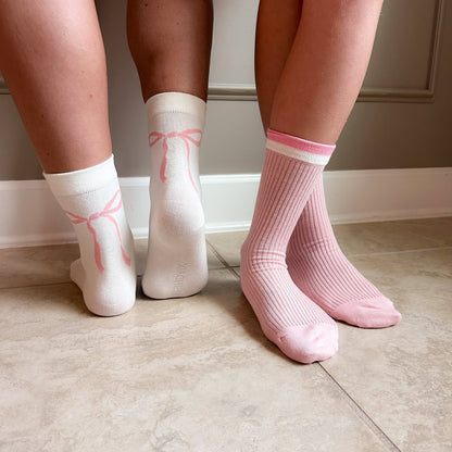 Street Whimsy Crew Socks in Girly Bows & Pink