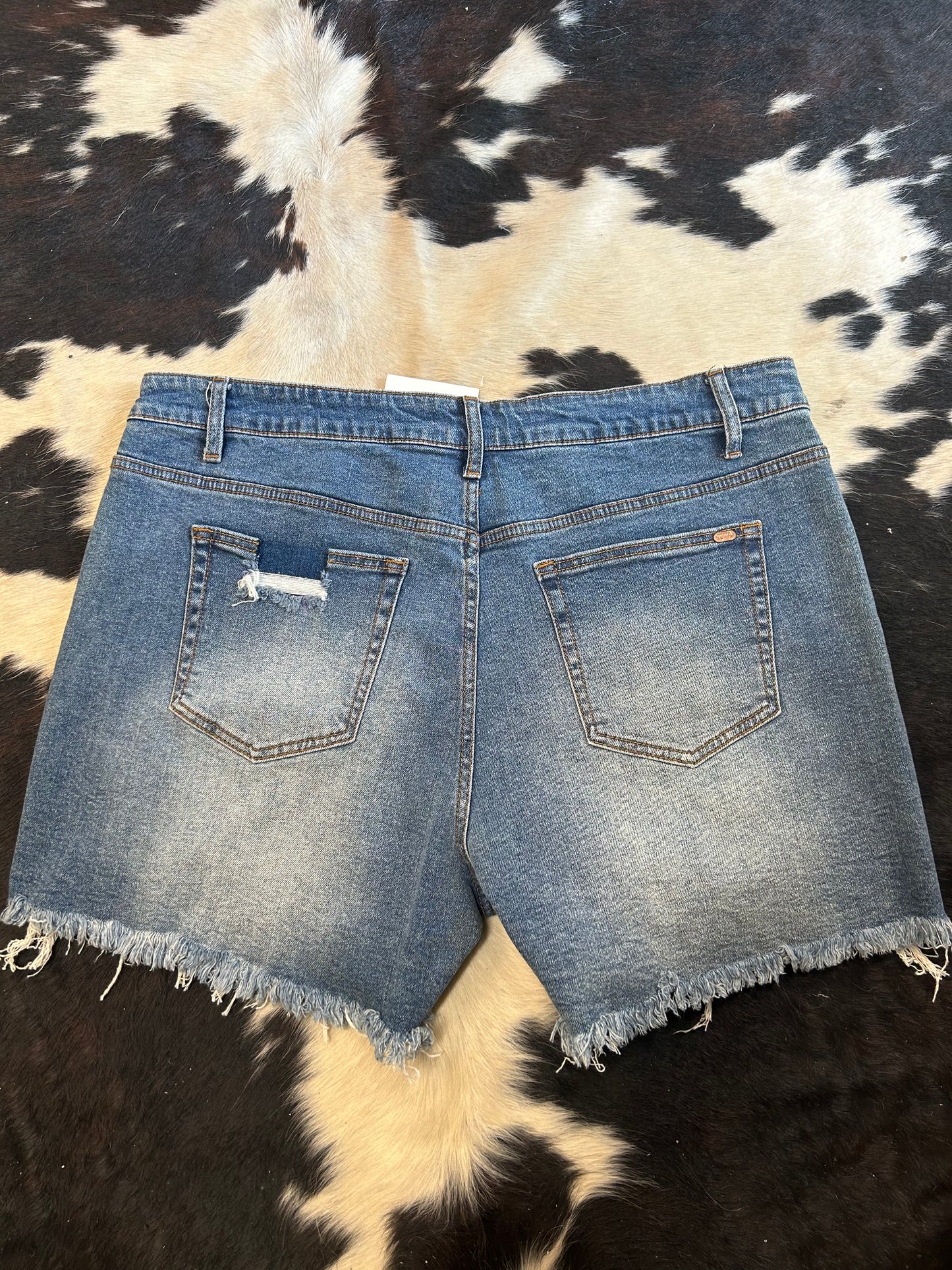 Medium Wash Raw Hem Distressed Shorts