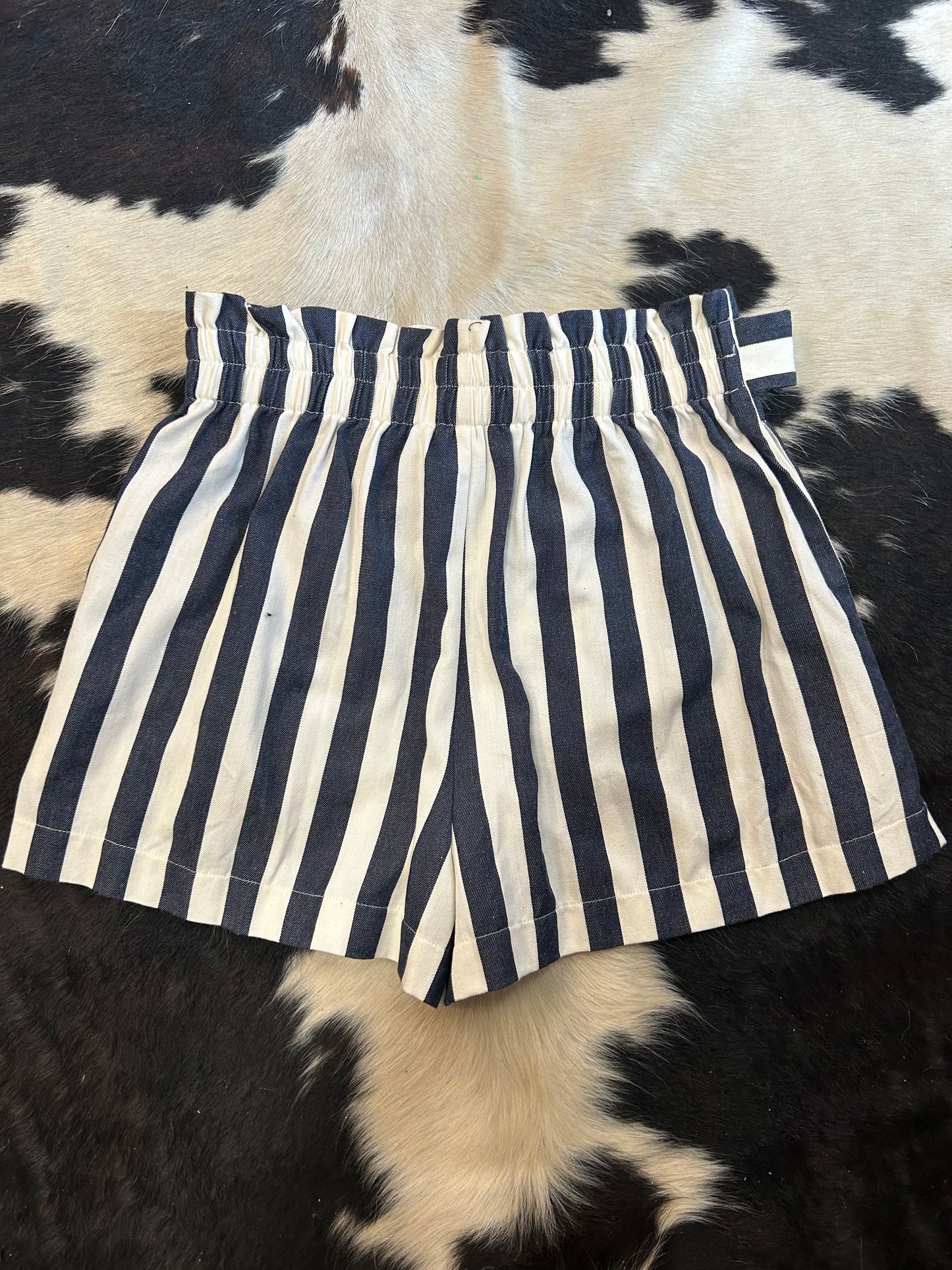 Striped Elastic Wasted Linen Shorts