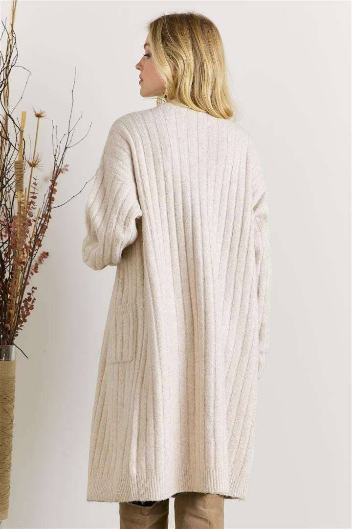 Oatmeal Rib Knit Cardigan