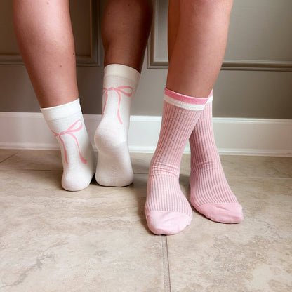 Street Whimsy Crew Socks in Girly Bows & Pink