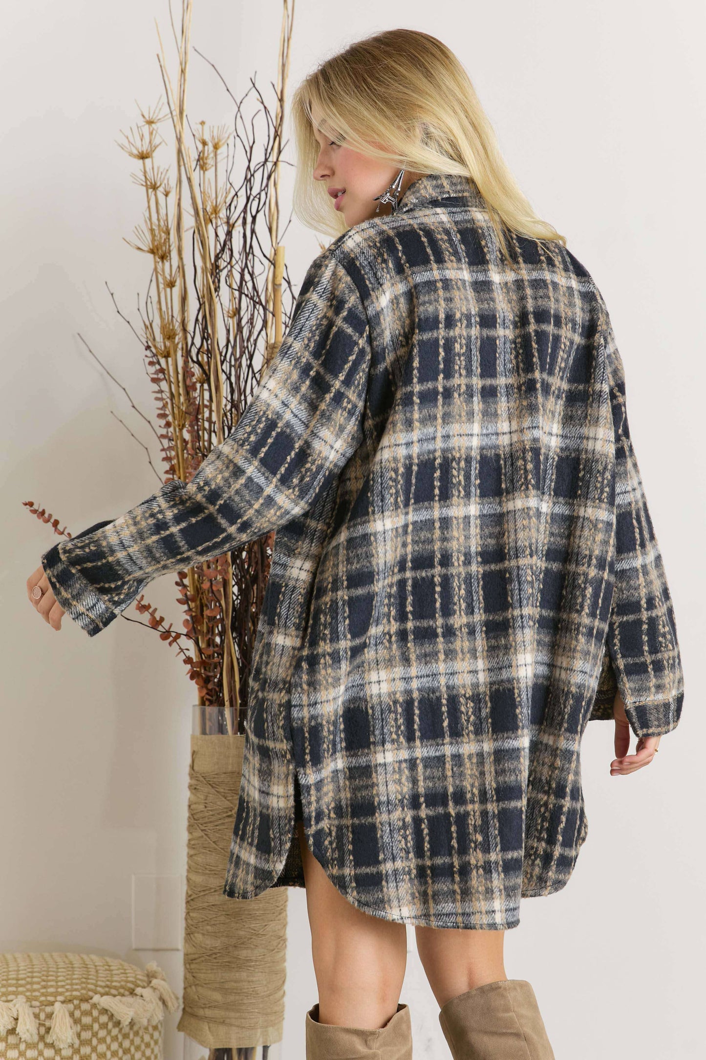 Button Down Flannel Shacket - Plus Size