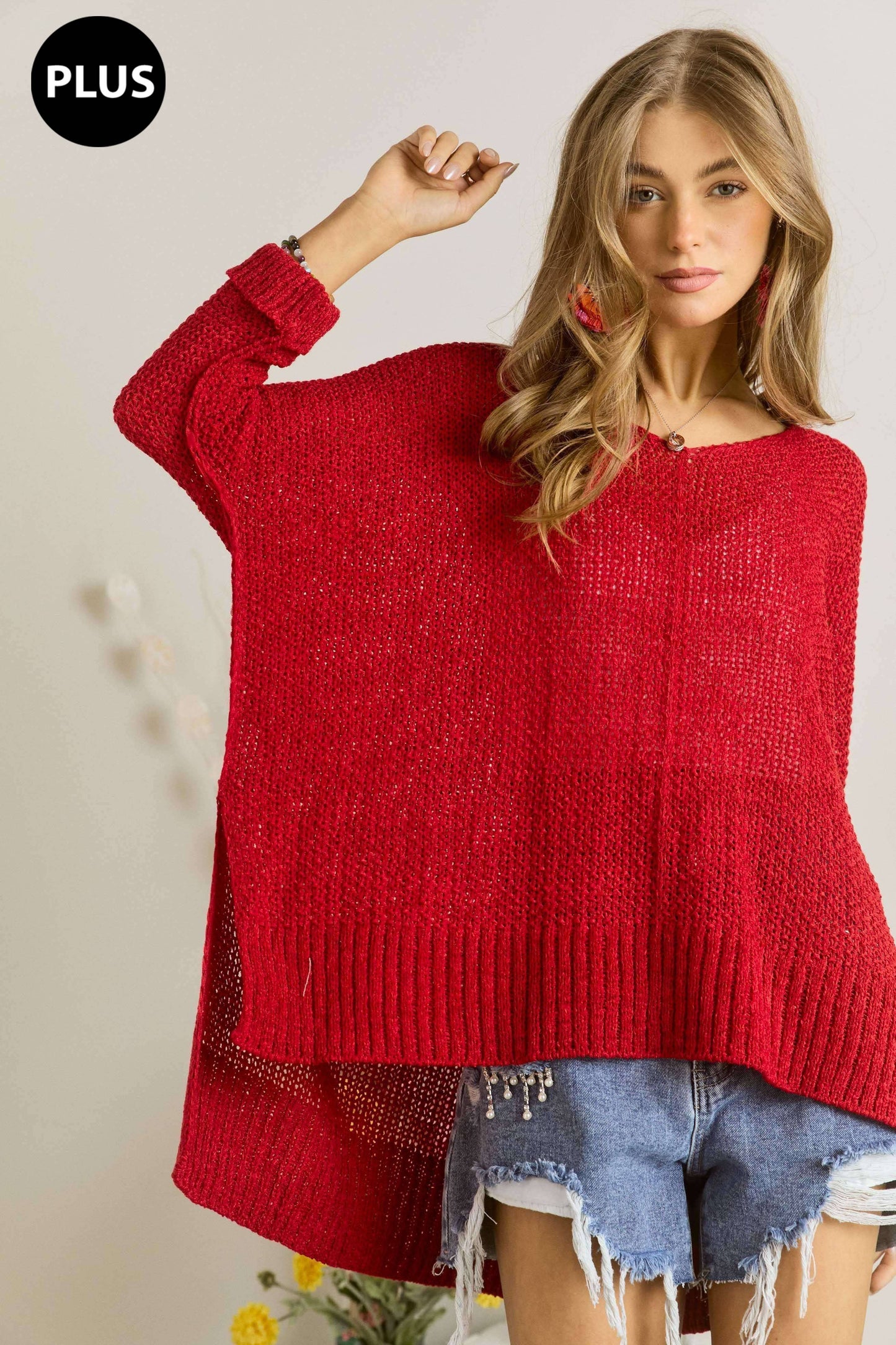 Red Loose Fit Sweater - Plus size