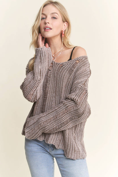 Mocha Distressed Sweater