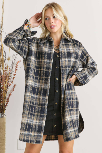 Button Down Flannel Shacket - Plus Size