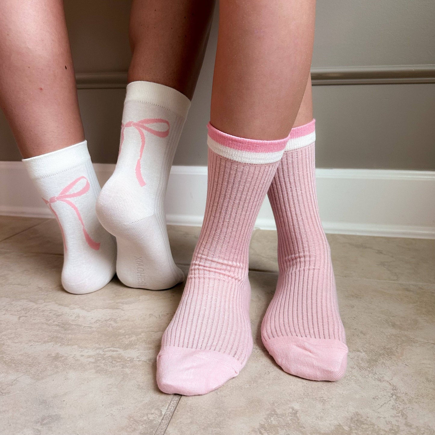 Street Whimsy Crew Socks in Girly Bows & Pink