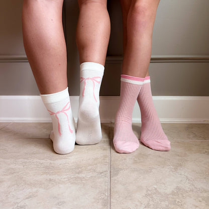 Street Whimsy Crew Socks in Girly Bows & Pink