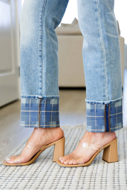 Judy Blue Plaid Cuff Vintage Jeans