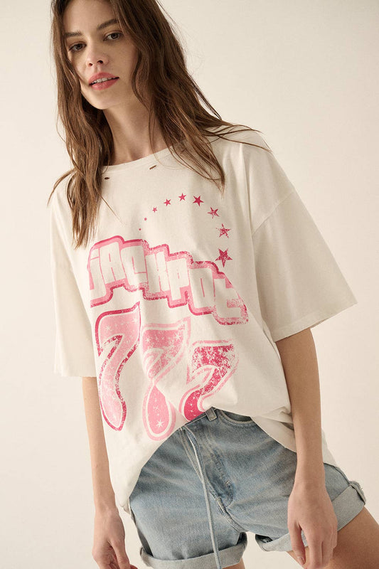 Jackpot 777 Distressed Oversized Graphic Tee