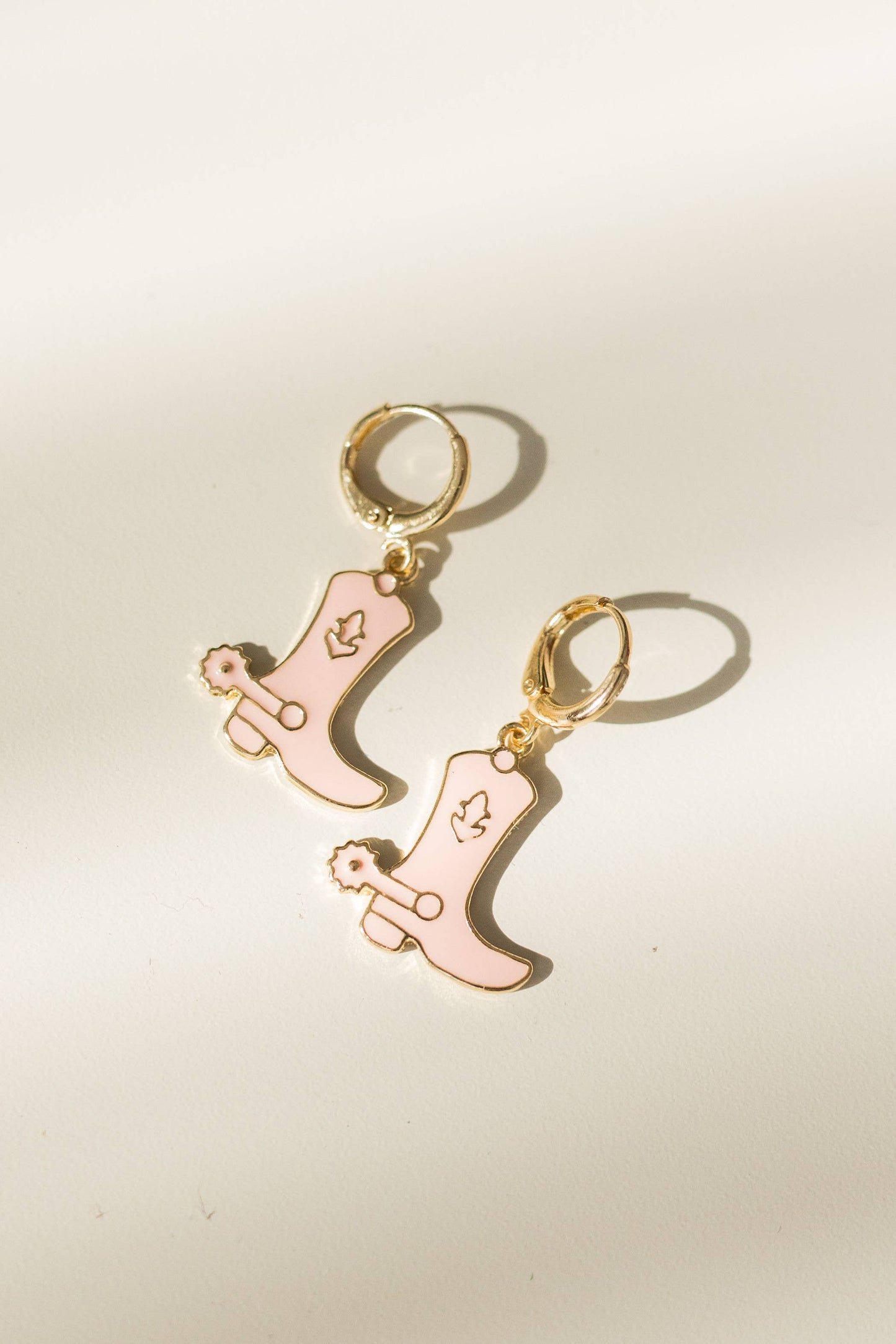 Pink and Gold Cowboy Boot Huggie Earrings, Bachelorette