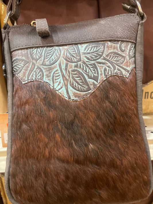 Tooled Floral Cowhide Crossbody