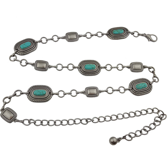Western-Inspired Rope Edge Concho Chain belt with stones