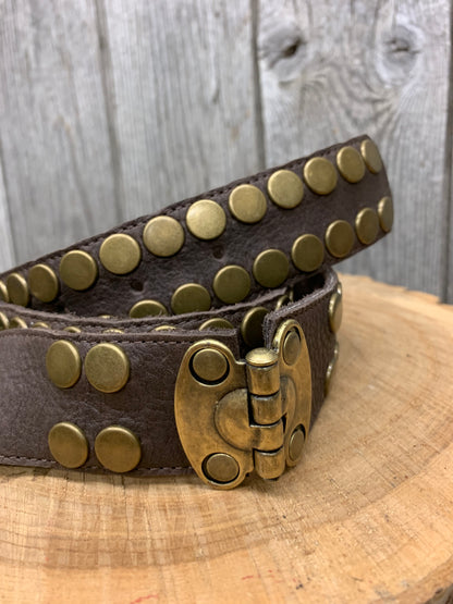 7393 Brass Studs with Hinge Detail Brown Leather Belt