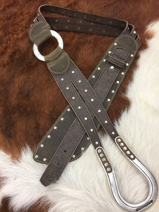 1669 Brown Leather with Studs Ladies Belt