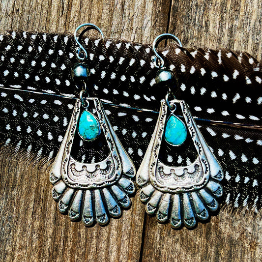 Western Sterling Silver and Turquoise Feather Earrings