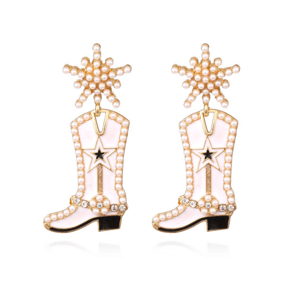 Creative Snowflake Enamel Boots Earrings: Gold