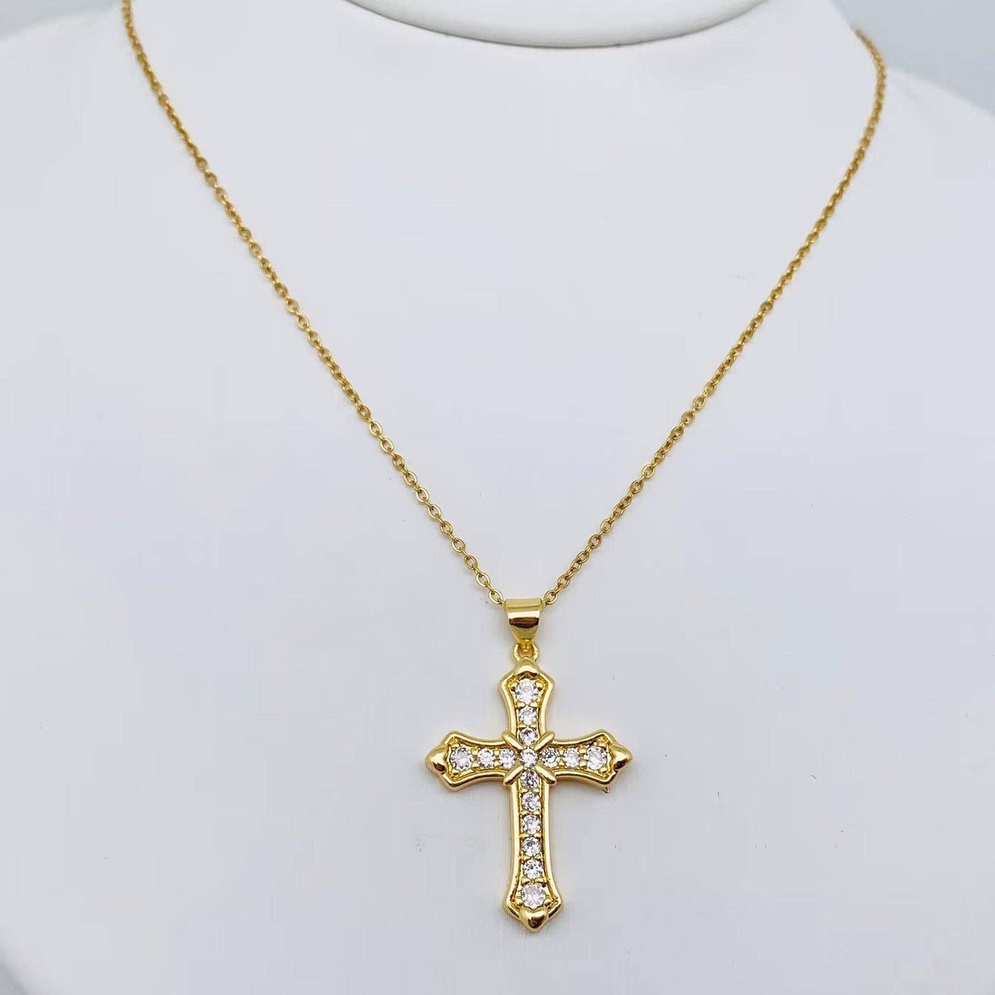 Multi-Style Inlaid Cubic Zirconia Cross Pendant Necklace