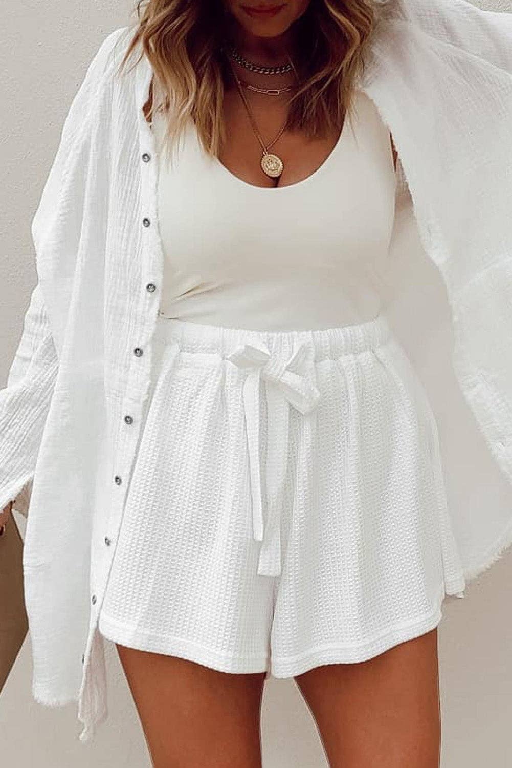 Knit Lace-up High Waist Wide Leg Casual Shorts