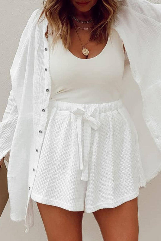 Knit Lace-up High Waist Wide Leg Casual Shorts
