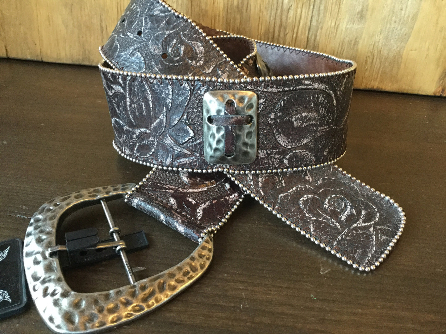 Angel Ranch A2064 Brown With Crosses And Beaded Edge Ladies Belt